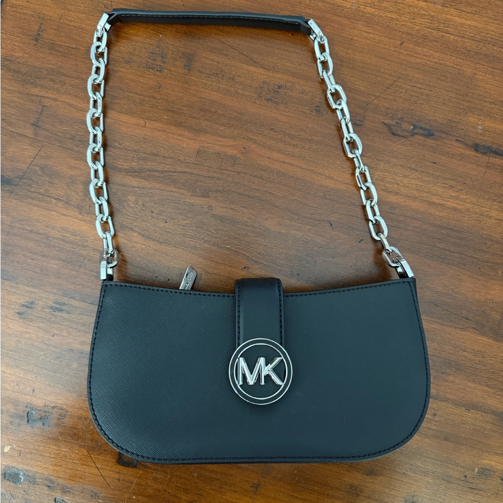 Michael Kors Black Shoulder Bag with Silver Chain